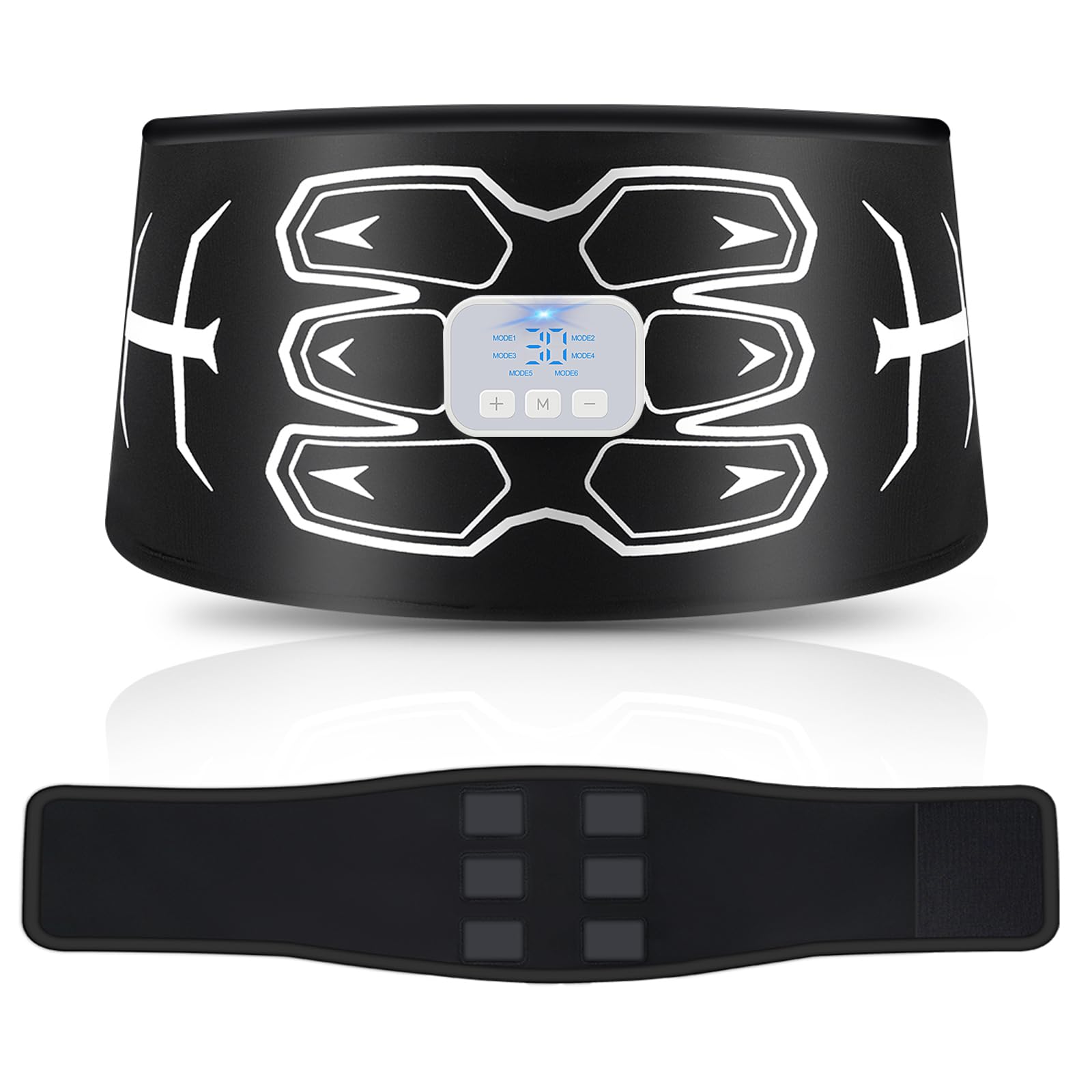 WaJiu ABS Trainer Muscle Stimulator,Washable EMS Muscle Stimulator, Non-Replacing Skin-Friendly Silicone Pad, 6 Mode 30 Intensity Level, Stomach Toning Belt for Men&Women.