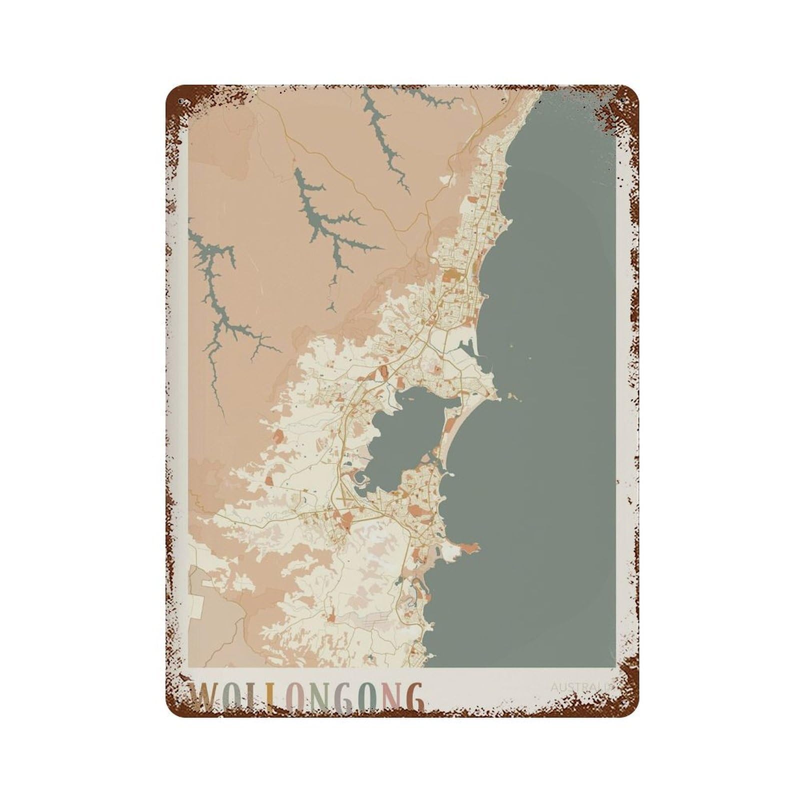 xiaoxiaoshen Wollongong Map Australia Boho Wall Decor Art Metal Tin Poster Modern Home Decor Art Home Bar Shop Decorations Vintage Sign 40x30cm
