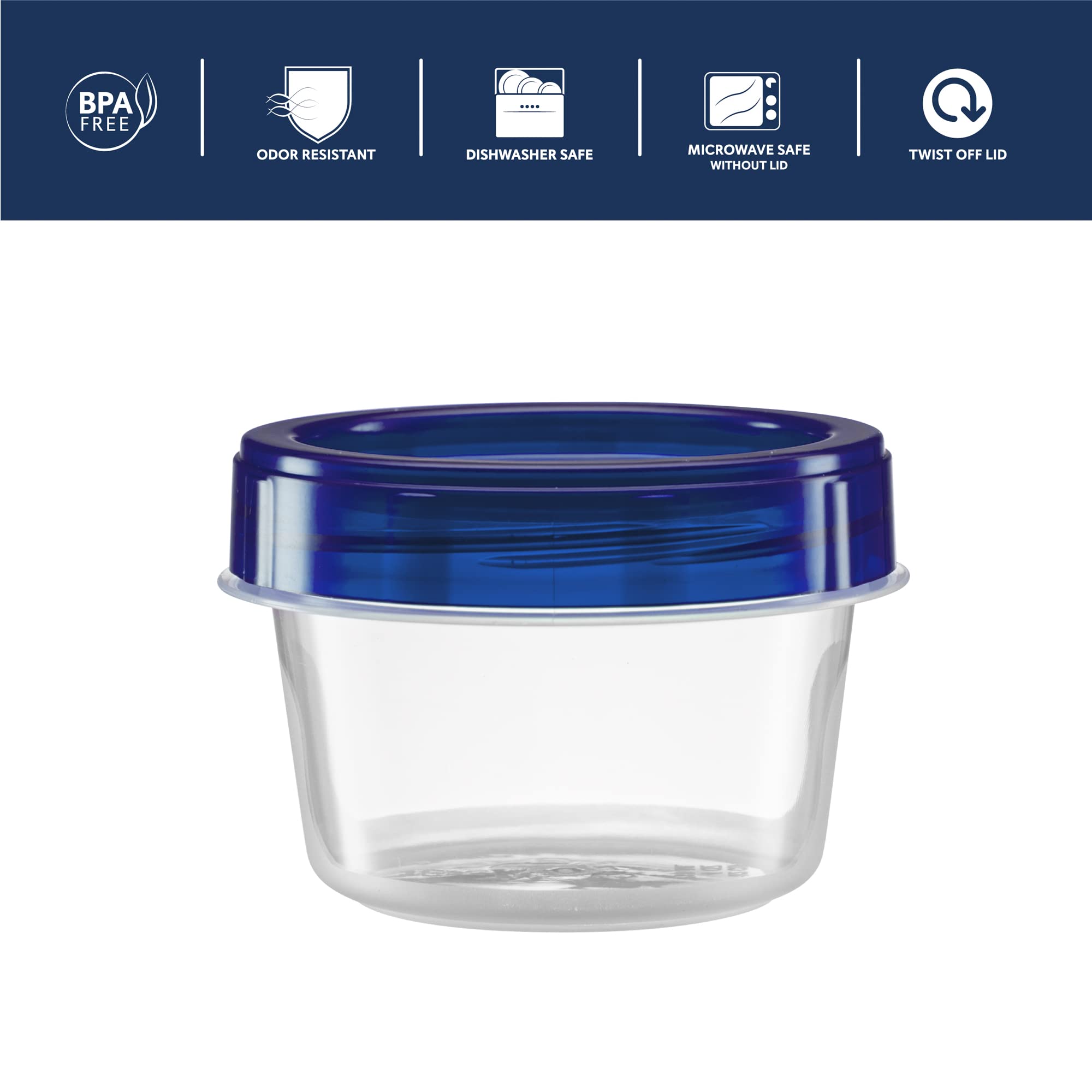 Elegant Disposables Twist Top - Contenedores pequeños de almacenamiento de alimentos, tapa de rosca azul, reutilizables, apilables, herméticos, paquete de 20 recipientes de 4 onzas