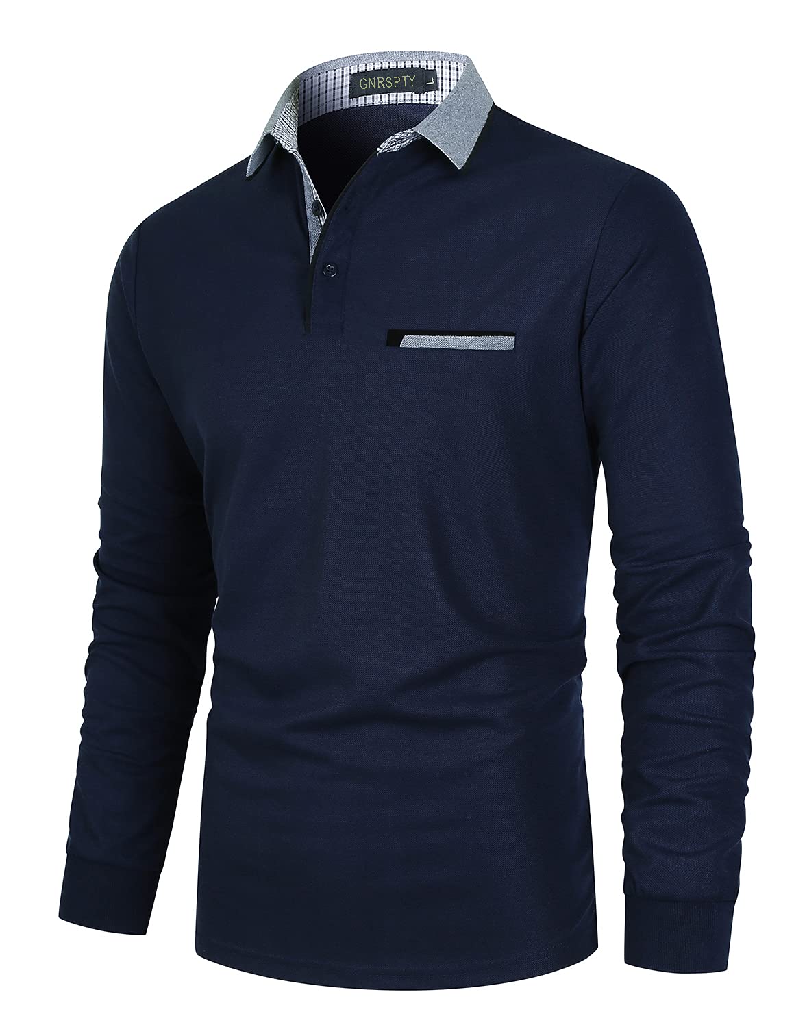 GNRSPTY Polo Manica Lunga Uomo Maglietta Denim Collare Maglia Elegante Cotone T-Shirt Golf Tennis Lavoro Camicia