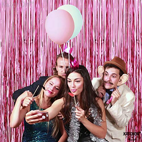 Katchon, Pink Backdrop For Pink Party Decorations - Xtralarge 6.4X8 Feet, Pack Of 2 | Pink Foil Fringe Curtain | Pink Fringe Backdrop For Pink Streamers Party Decorations, Pink Graduation Decorations #TOP6