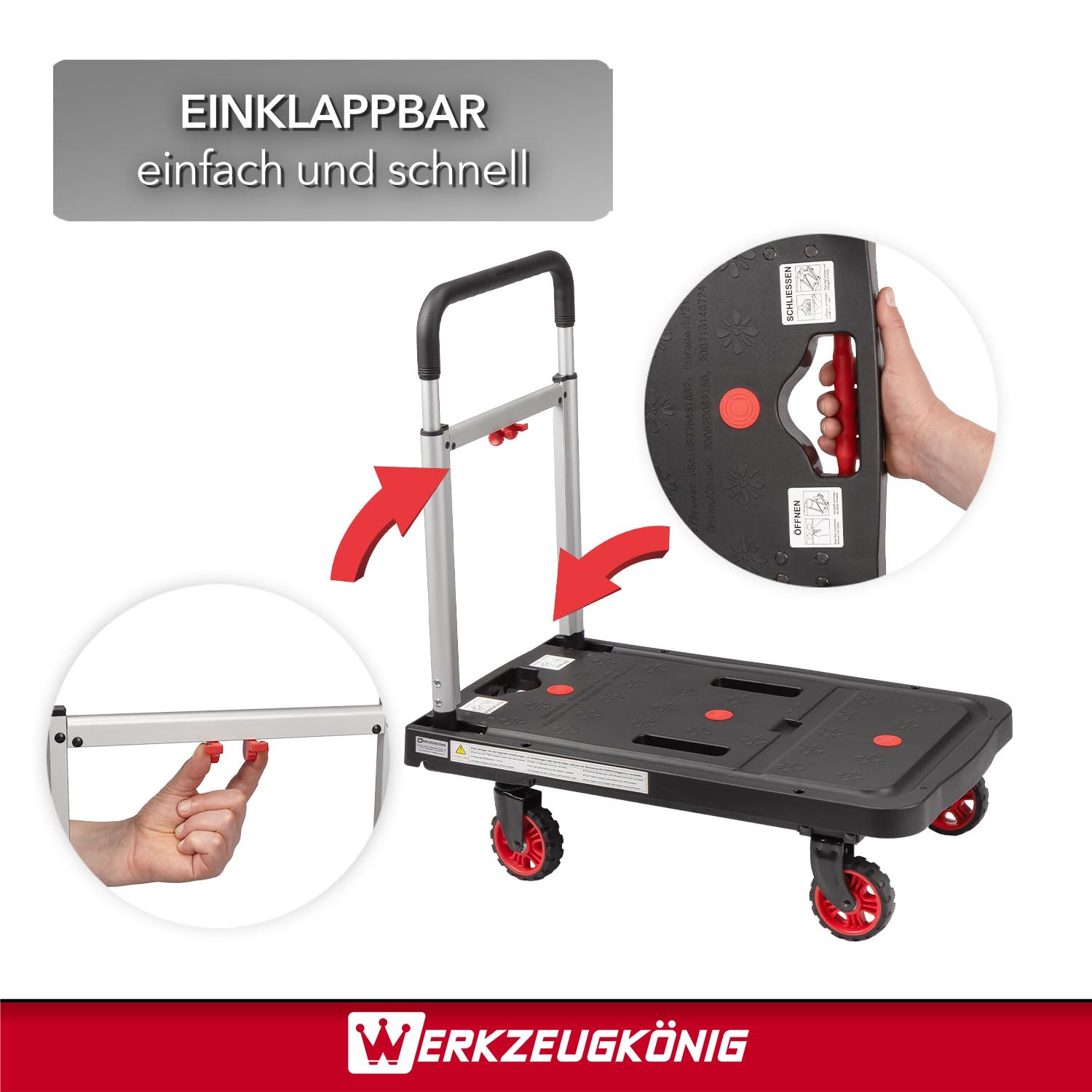 Premium Plattformwagen flach klappbar bis 150kg Tragkraft | Extra Robuste Transporthilfe mit schnellem Sekunden-Aufbau: Extrem kompakt & ultraflach zusammenklappbar für jeden Kofferraum