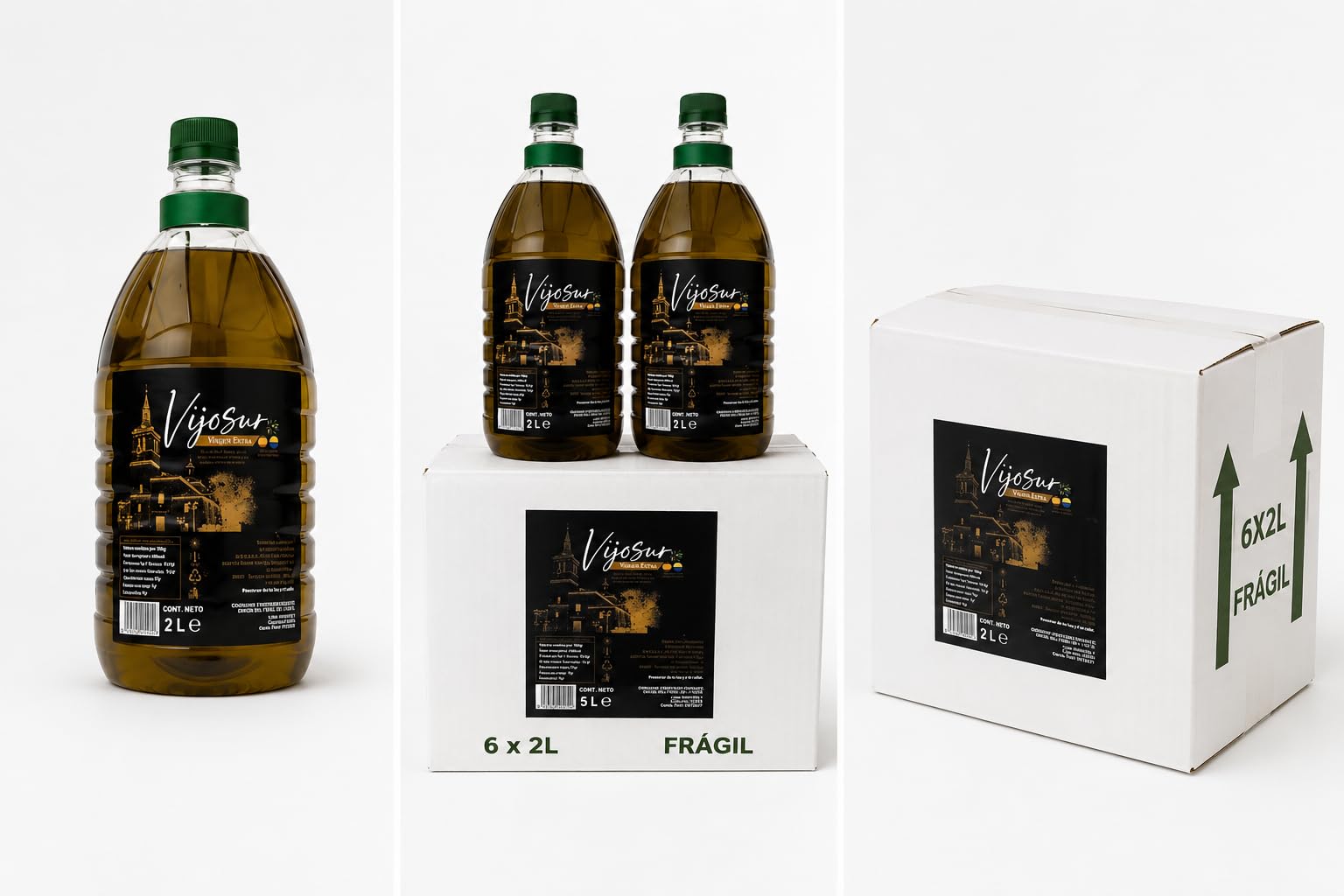 Aceite de Oliva Virgen Extra VIJOSUR – Caja 6 Garrafas 2L (12L) – AOVE Picual Sin Filtrar – Origen Granada, España – Premium
