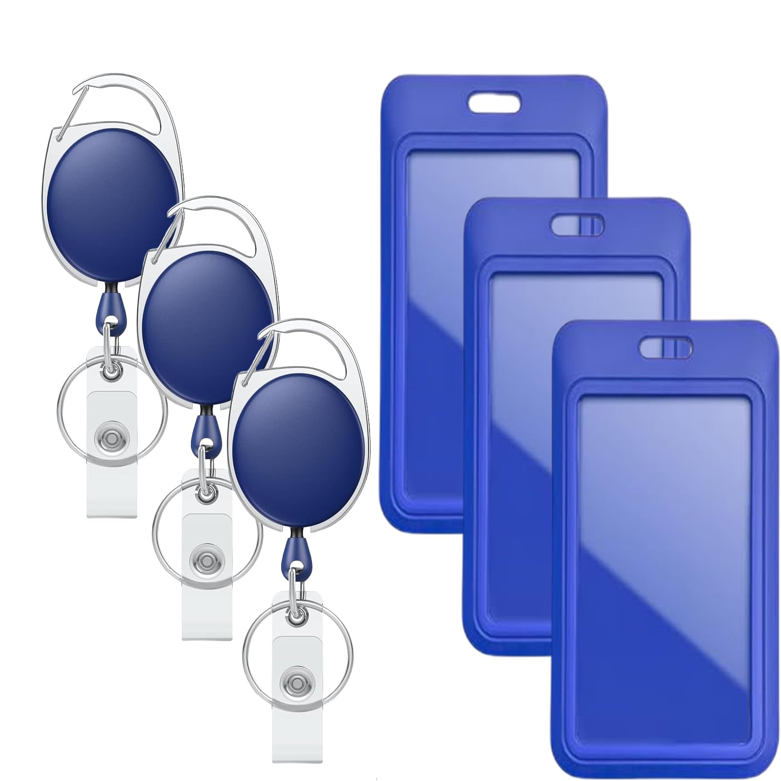 Badge Holders with Retractable Keychains β Multi-Card ID Card Holder Reels for Work, Office, Lanyards (Fits 2-3 Cards)(3, Blue)