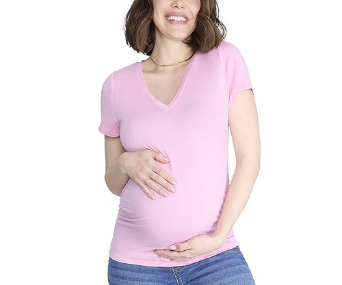 Motherhood Maternity Women's Short Sleeve Side Ruched V-Neck Pregnancy Tee