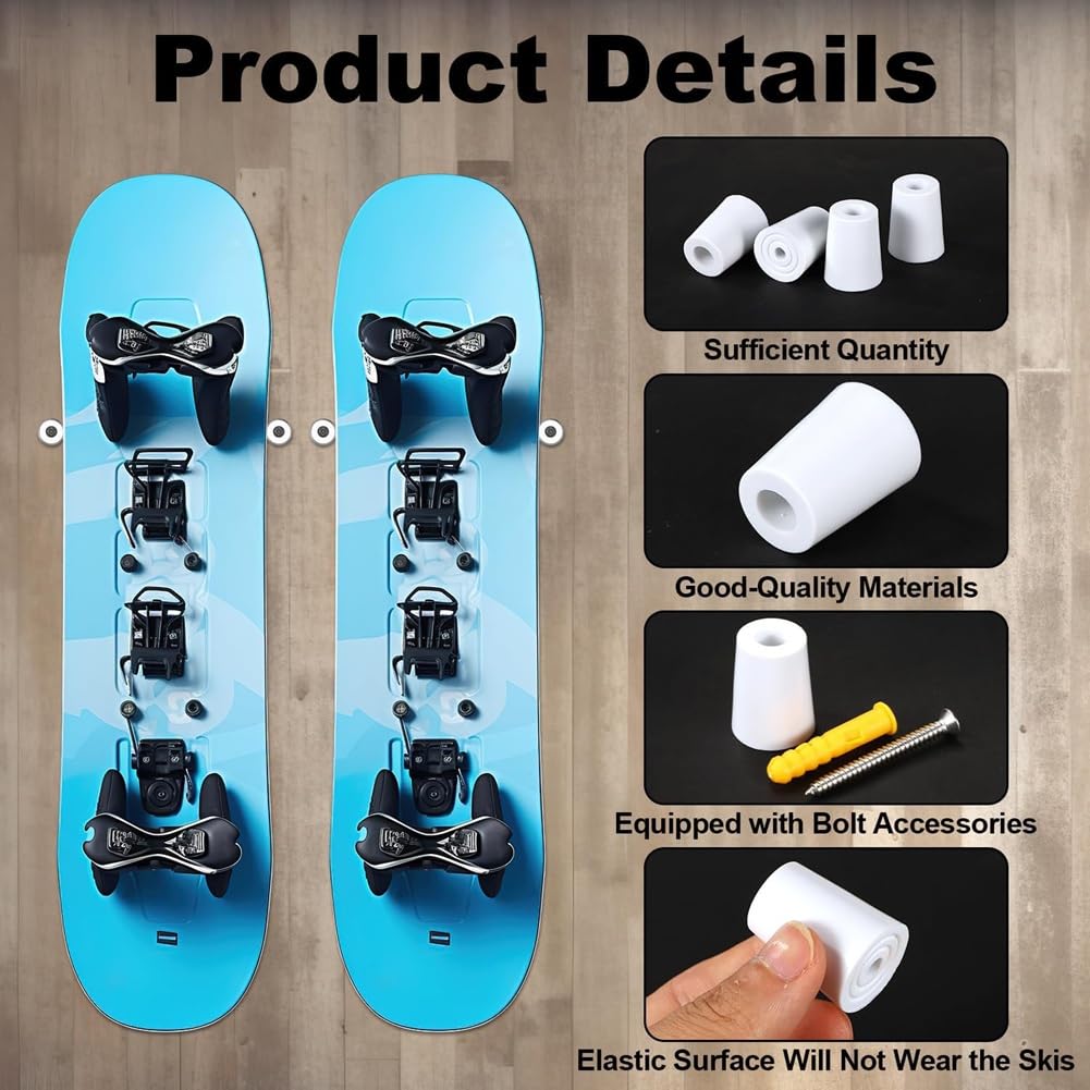 Bloepum 4-Piece Vertical Ski Hanger with Screw Expansion Anchors Vertical Ski Storage to Safely Store and Display Your Skis B