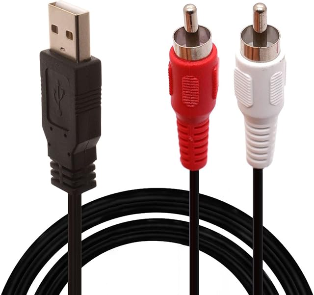 USB to RCA Cable, RCA to USB Cable, USB 2.0 Male to 2 RCA Male Video AV A/V Converter Camcorder Audio Capture Card Splitter Adapter Cable Cord for TV/Mac/PC (5 Ft/1.5meter)