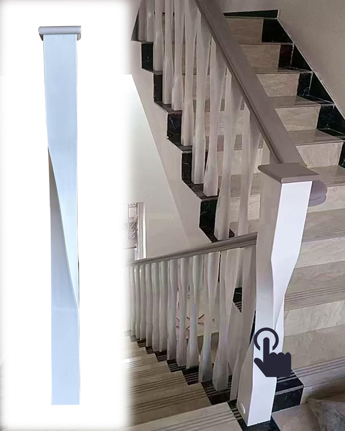 Elitix Wood Attic Staircase Balusters for Interior, Stair Spindles Railing with Complete Fittings, Traditional Twist Step Column Replacement(Newel Post)