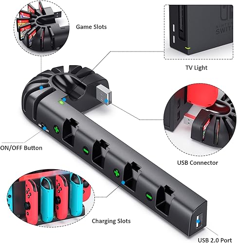 Miniatura 9 de Estación de carga de control de interruptor compatible con Nintendo Switch y OLED Model Joycons KDD Switch Controller Charger Dock Station con 8