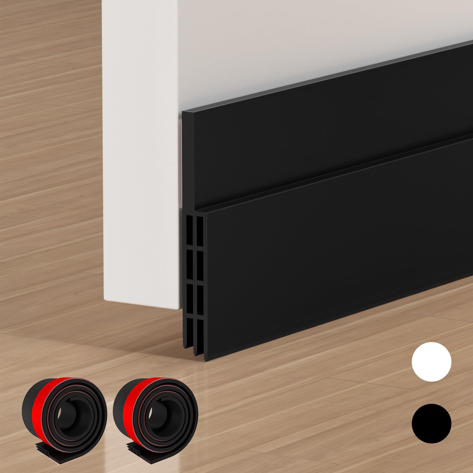 Extsud Black 2 Pack Adhesive Under Door Sweep Weather Stripping Soundproof Rubber Bottom Seal Strip Draft Stopper Draught Excluder, 100X5cm (Black)