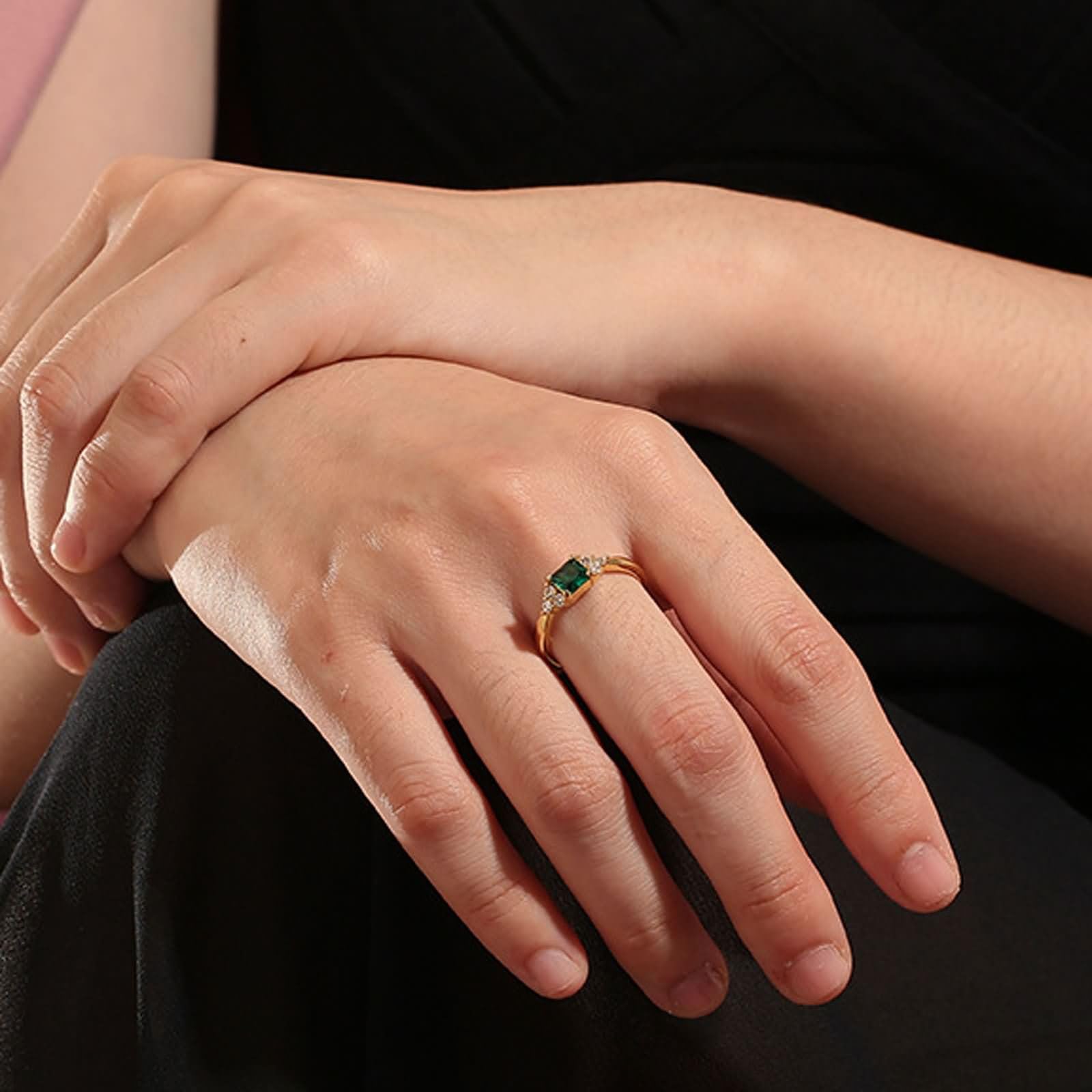 Anello Oro Donna 9K/14K/18Kt 375/585/750,Piazza con Smeraldo Sintetico e Moissanite Anello Donna Matrimonio Oro