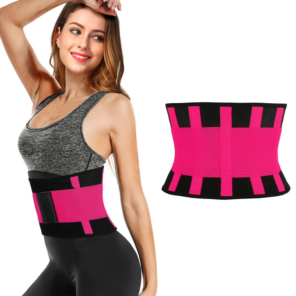 Waist Trainer Belt for Women & Men, Waist Trimmer - Neoprene Sports Girdle Belt for Weight Loss, Body Shaper, Workout Slimming, Low Back and Lumbar Support with Sauna Suit Effect (Pink)