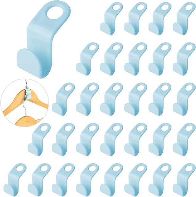 Clothes Hanger Connector Hooks, 30 Pcs Coat Hangers Hooks Super Space Saving S Hanger Hooks for Wardrobes Garderobe Closet, Blue