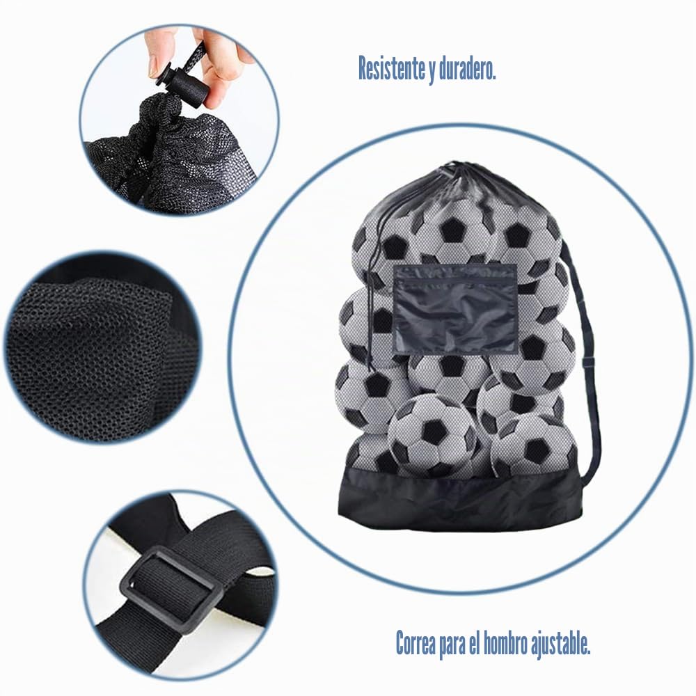 Bolsa de Malla para Pelotas con Cordón 10-15 Bolas Negro