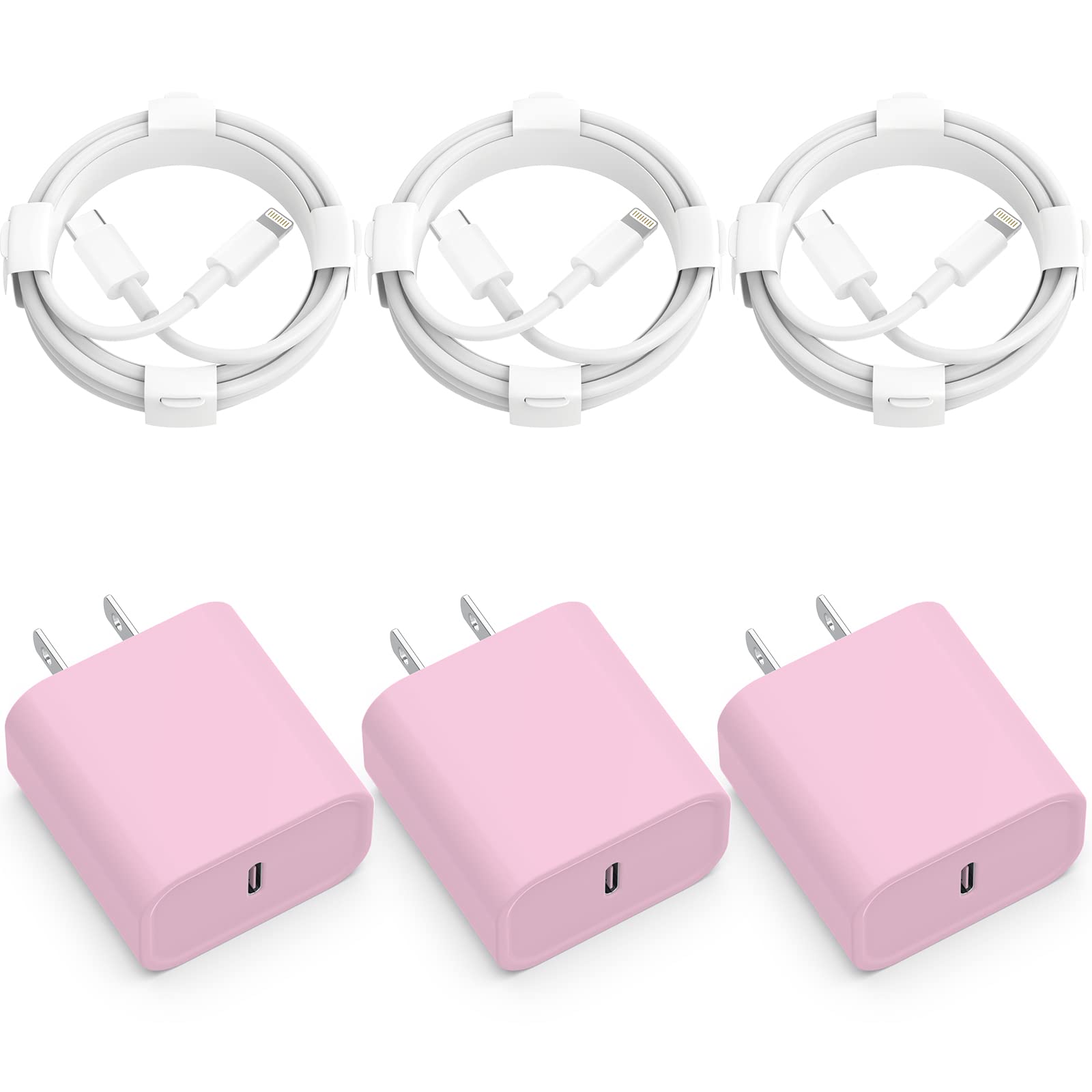 3-Pack iPhone 14 13 12 11 Fast Charger,?MFi Certified? 20W PD USB C Wall Charger 6FT Cable Fasting Charging Adapter Compatible with iPhone 14Pro/13 Pro/12/12 Pro Max/11 Pro Max/XS Max/XS-Pink