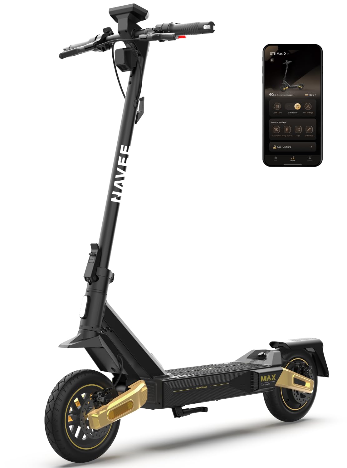 NAVEE GT3 und ST3 Serie E-Scooter 350W-400W, 50 km-90 km Reichweite | Vierfach-Federung | Klappbar (54 cm) mit IPX5,Steigungen 18%-22%