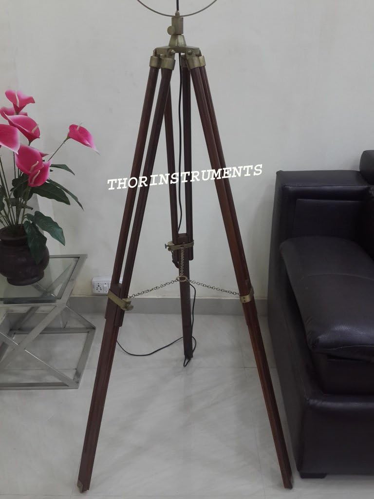THOR INSTRUMENTS Beautiful Classical Nautical Floor Lamp Wooden Spot Search Light Tripod Stand Rustic Vintage Home Decor Gifts image 2