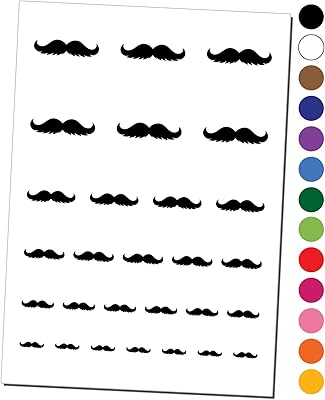 Gunslinger Mustache Moustache Silhouette Temporary Tattoo Water Resistant Fake Body Art Set Collection - Black (One Sheet)