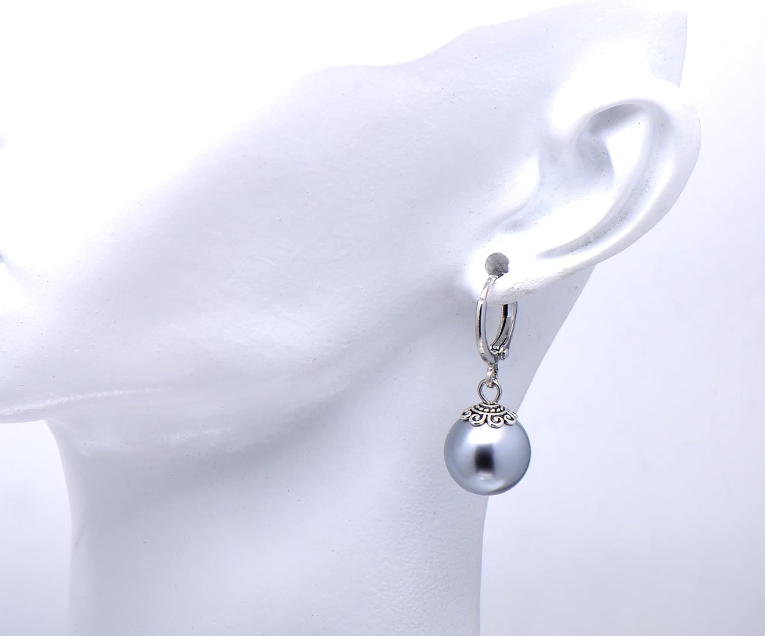 12 MM Shell Pearls Vintage Dangle Hoops Leverback Earrings for Women - Image 6