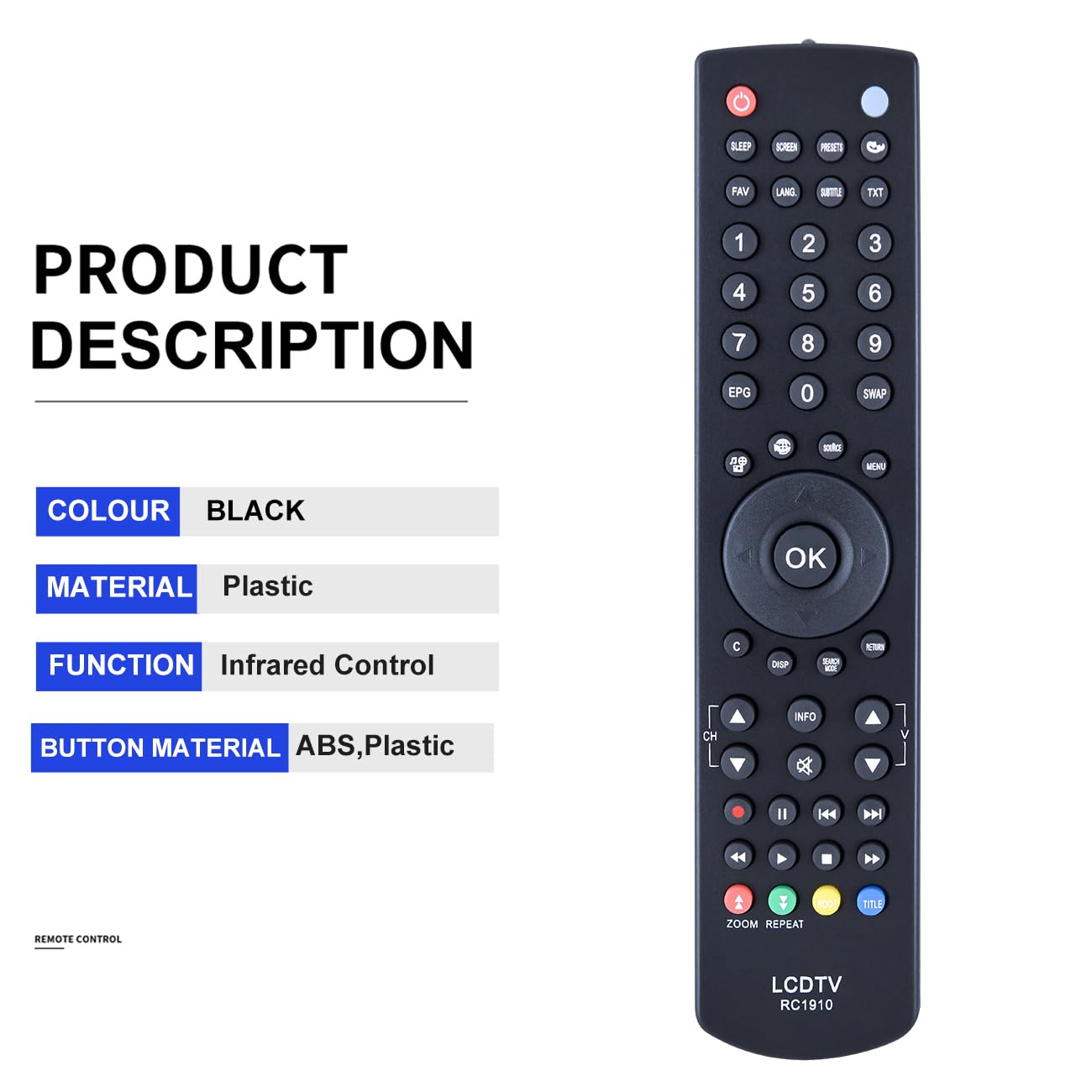 GOUYESHO New RC1910 Remote Control for Sharp Toshiba Polaroid TV Replacment Fits for Models 30070046 22DL504B 22L1333B 22L1337DB 24D1333B 24W1337DB 32DV504B P19LEDDVD12 P24LED12 LED22916TV P22LEDDVD12 - Image 4