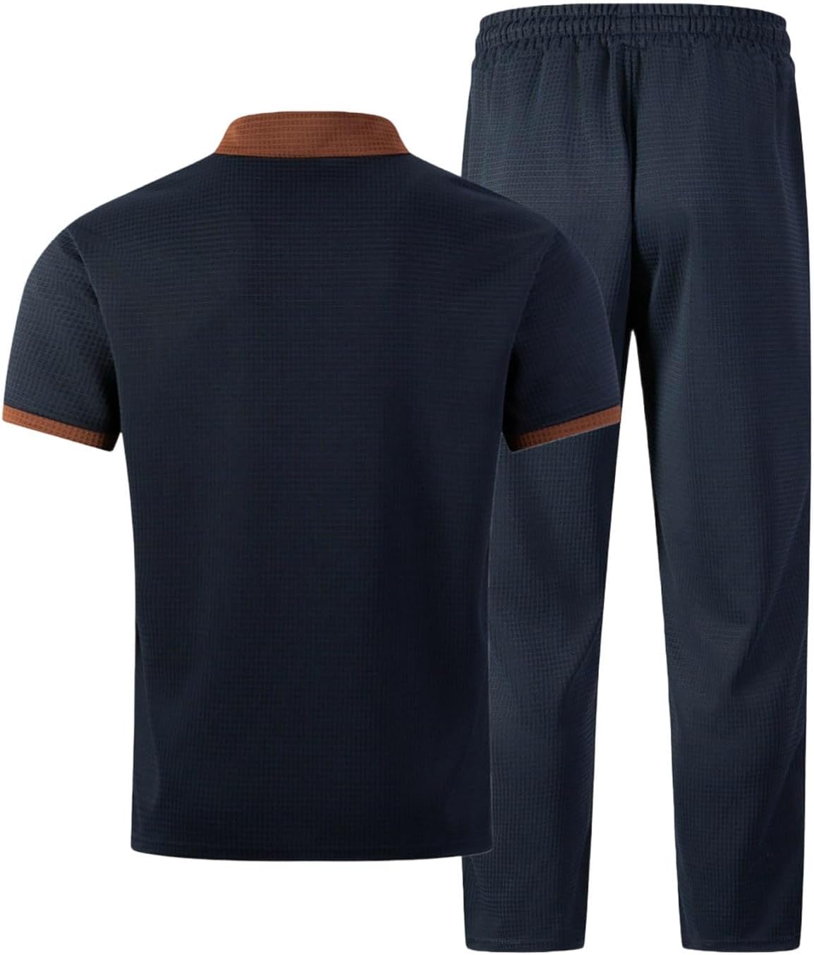 Cambkatl Men's Waffle 2 Piece Outfits Half Zip Short Sleeve T-Shirt Matching Straight Pants Business Casual Sets with Pockets
