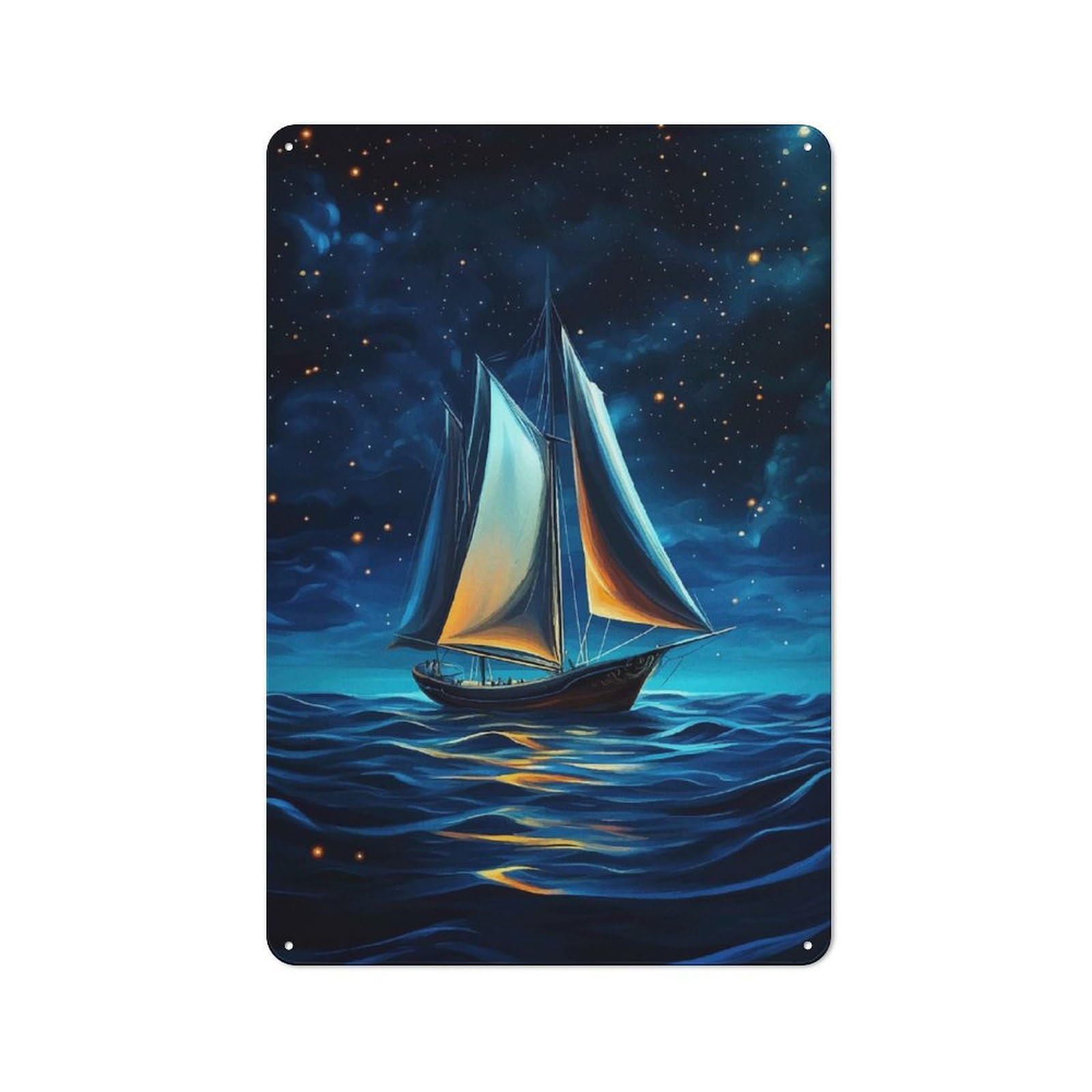 Junmoney Sailing Under Stars Tin Wall Plaque 30X20cm With For Bar Or Restaurant, Suited To Restaurant Interior Fans