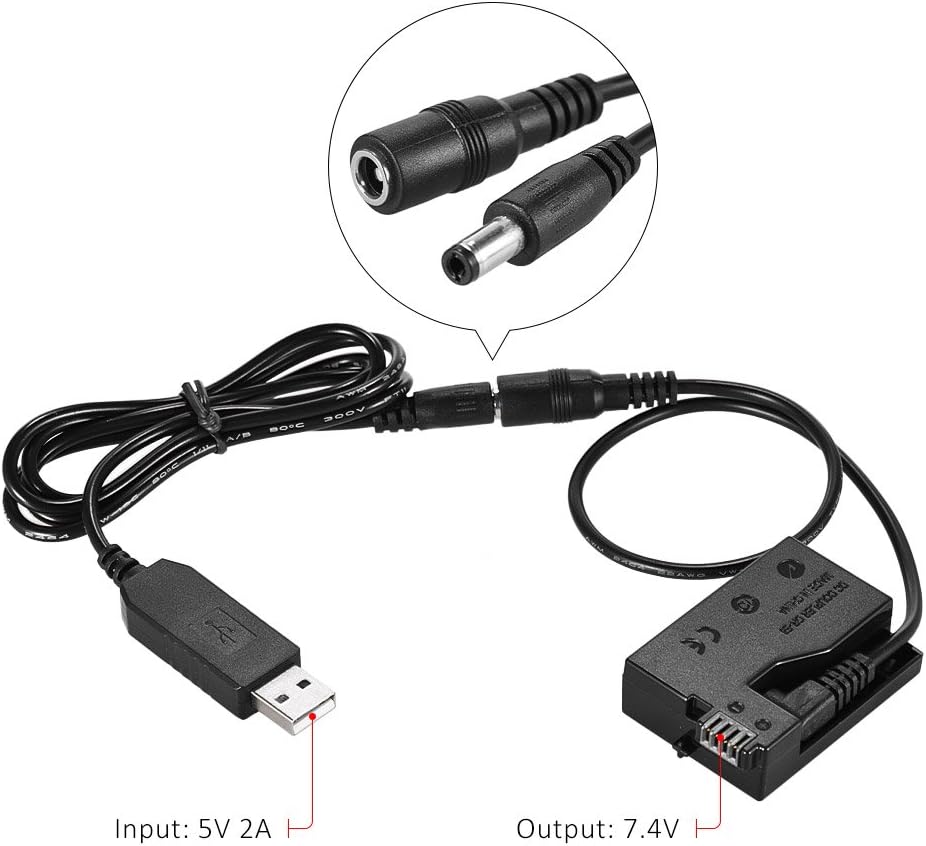 Andoer DR-E8 Dummy Battery with DC Power Bank USB Adapter Cable Replacement for LP-E8 for Canon EOS 550D 600D 650D 700D DSLR Cameras