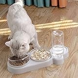 Gamelles pour Chats, Double Gamelle Chat Surélevée, Inclinable à 15° Bol pour Chat Anti-Vomissements Bol pour Animaux de Compagnie 3-en-1 à Stockage d'eau Automatique, pour Chats et Chiots