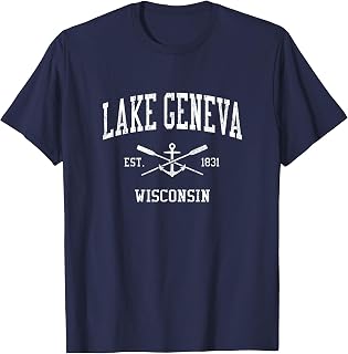Lake Geneva WI Vintage Crossed Oars & Boat Anchor Sports T-Shirt