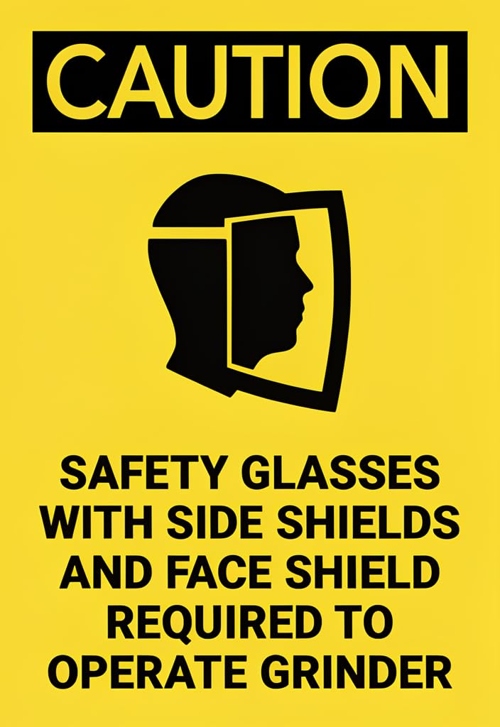 peiyeety Caution Safety Glasses & Required Tin Sign 12x8 Inch – Yellow/Black Industrial Warning Metal Wall Decor for Workshop, Garage, Grinder Area, Safety Reminder Gift