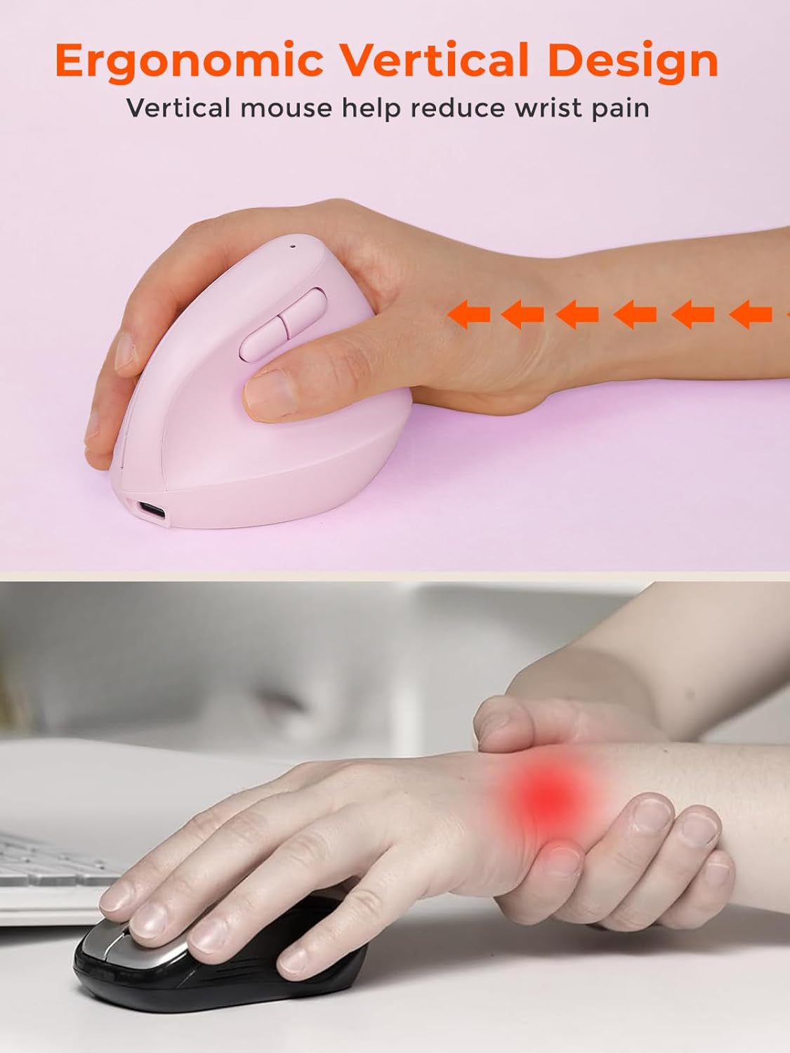 DAREU Ergonomic Vertical Wireless Mouse for Small Hands,2.4GHz / BT Dual Mode,Optical Vertical Mice with 64° Ergonomic Design,Type-C Rechargeable Silent Click,3 Device Connectivity for PC/Laptop