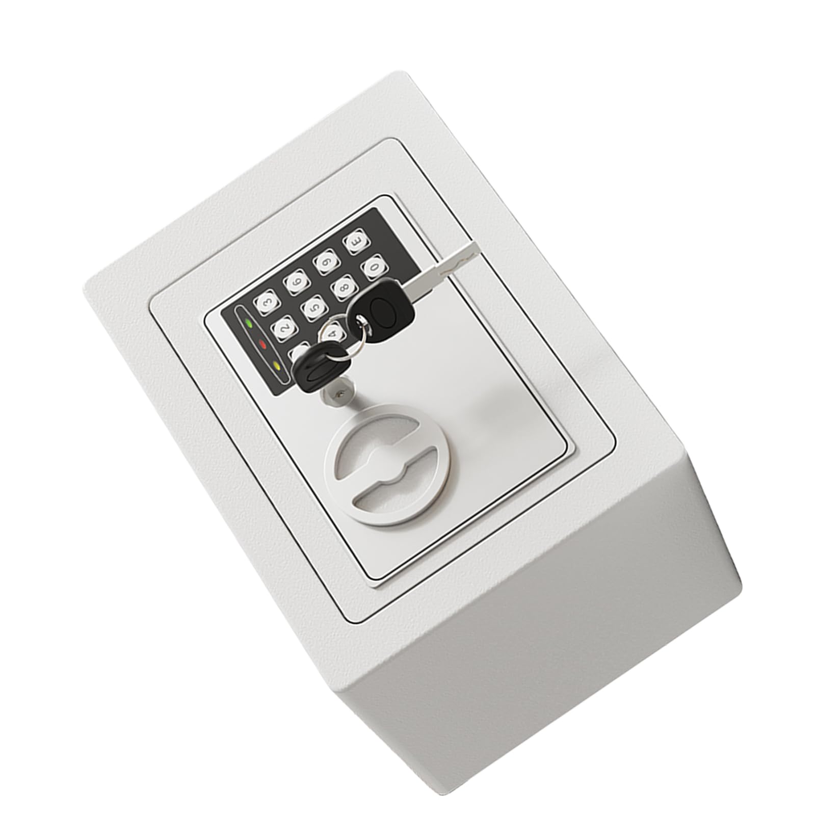 Mini Caja Fuerte de Metal Ignífuga, Cajas Fuertes para el Hogar, Caja Impermeable Ignífuga, con Teclado y 2 Llaves de Repuesto, Seguridad Digital para Dinero, Joyas, Documentos de (Blanco