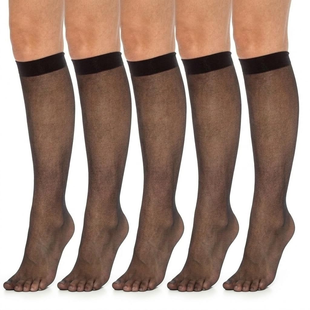 A2z Women's Black 5 Pack 15 Denier Sheer Knee High Stockings For - Socks Lds 1467 5 Pack 4-8