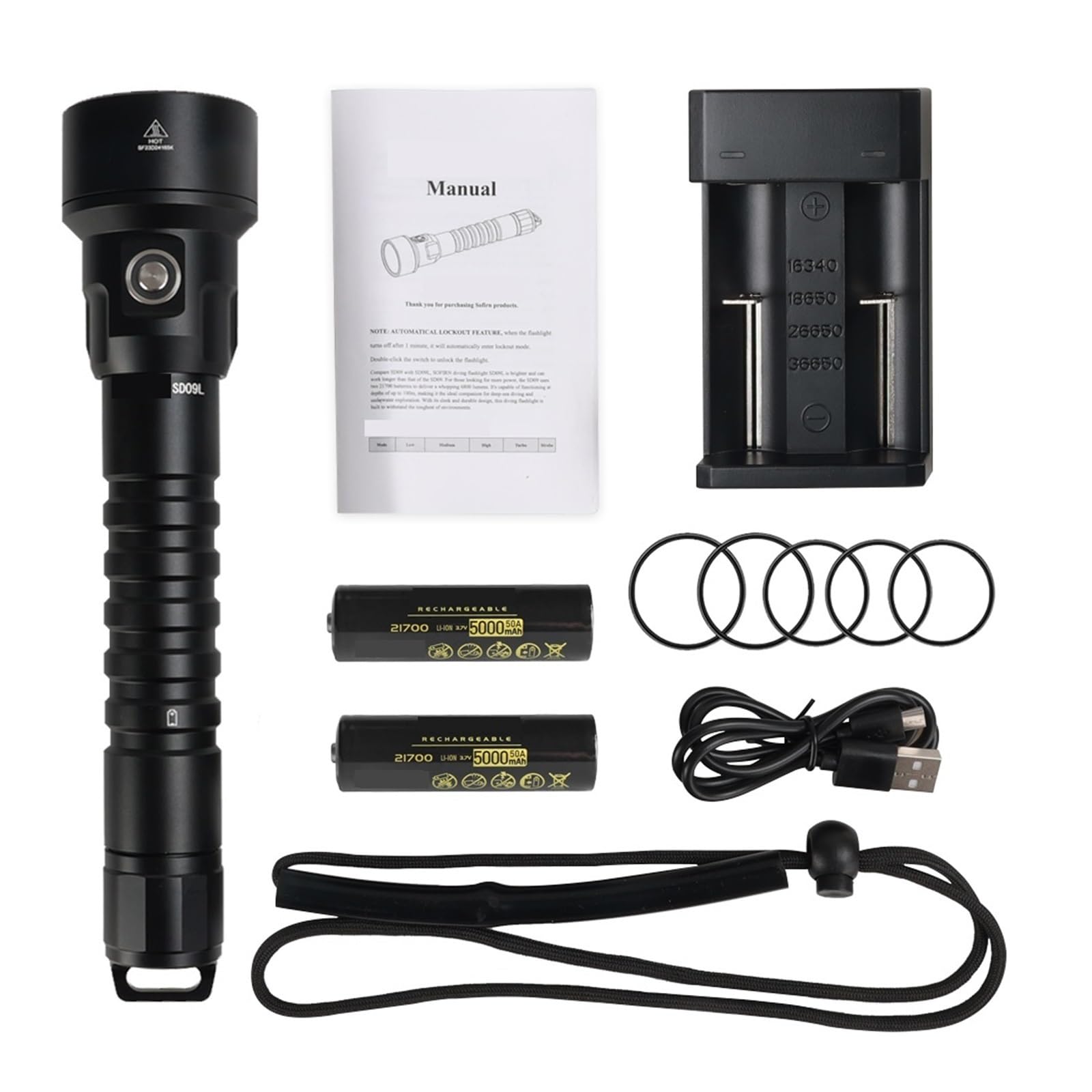 Latarka do nurkowania, SD09L Latarka LED 6800lm 21700 USB Akumulatorowa Podwodna Wodoodporna SST40 Lampa Do Nurkowania do sportów podwodnych(With 21700 battery)