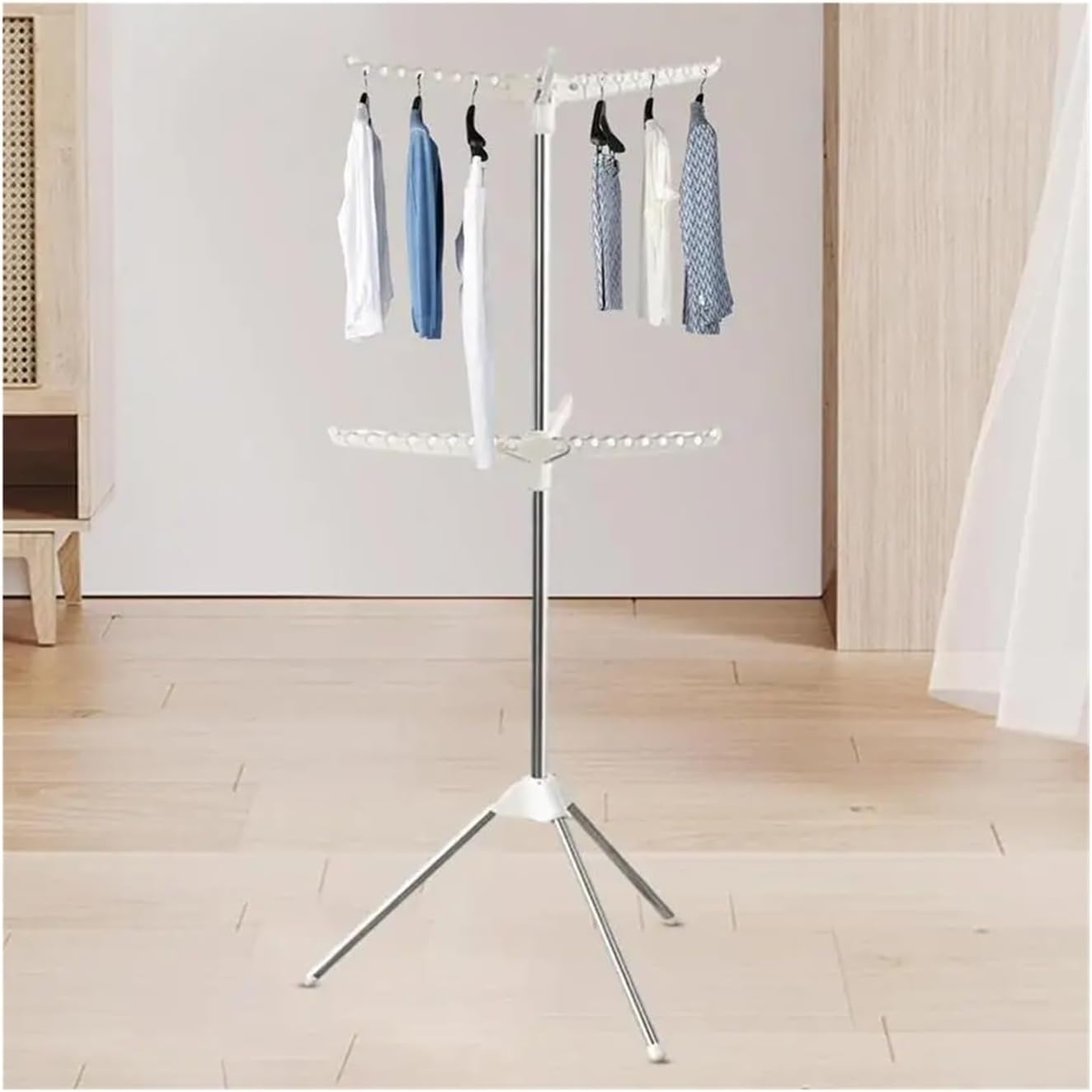Genérico Collapsible Tripod Clothes Drying Rack, Foldable Portable Space Saving Laundry Racks Hanging Stand(2 Layers)