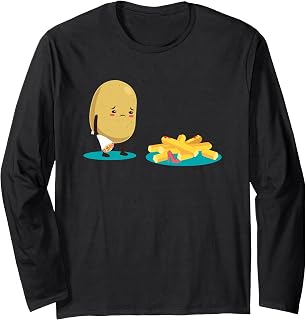 Patata triste che propone patatine fritte divertente proposta di patate Maglia a Manica