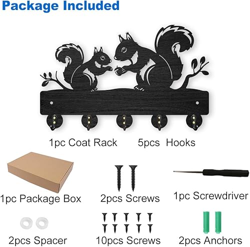 Miniatura 3 de MAYJOYDIY Perchero de ardilla para montaje en pared, 11.8 x 7.4 pulgadas, soporte para llaves para pared, ramas de árbol de animales pequeños,