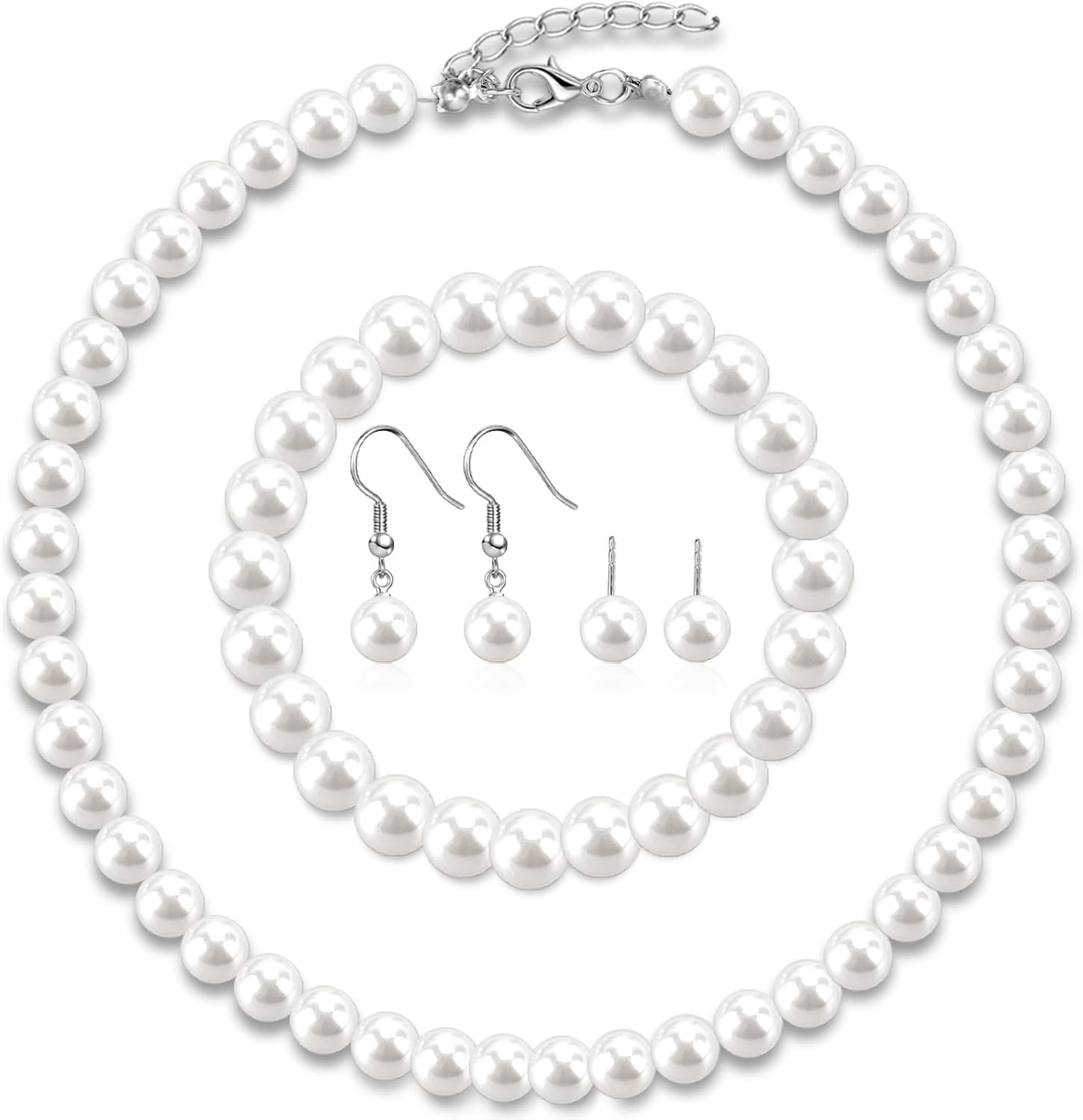 KZL Faux Pearl Jewelry Set Necklace Bracelet Dangle Stud Earrings Adjustable Formal Costume Accessory For Women Bridal Wedding Prom Evening image 3