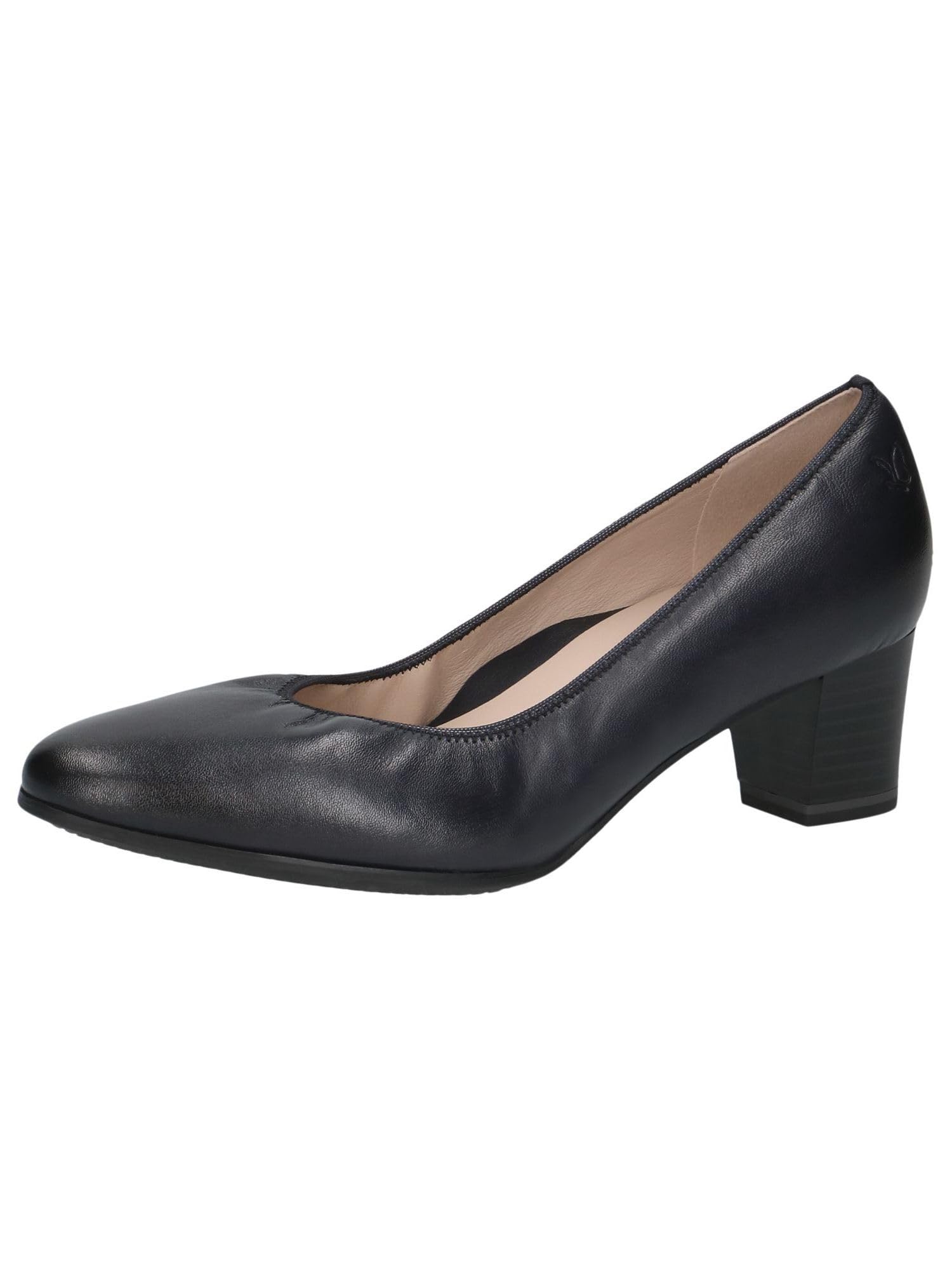CAPRICE Women Pumps Leather Block Heel, Blue (Ocean Nappa), 5.5 UK