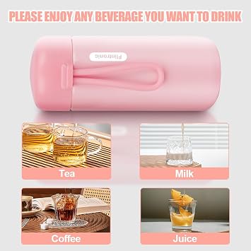 flintronic 150 ML Mini Thermal Flask, Stainless Steel Insulated Water Bottles, Double Wall Vacuum Small Flask, Leakproof Drinks Bottle with Carry Handle for Hot&Cold Drinks, Coffe, Juice - Pink