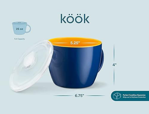 Miniatura 6 de KooK Juego de tazas de cerámica para sopa con tapa y asas, cuencos de 25 onzas aptos para microondas para cereales, avena nocturna, café, uso de