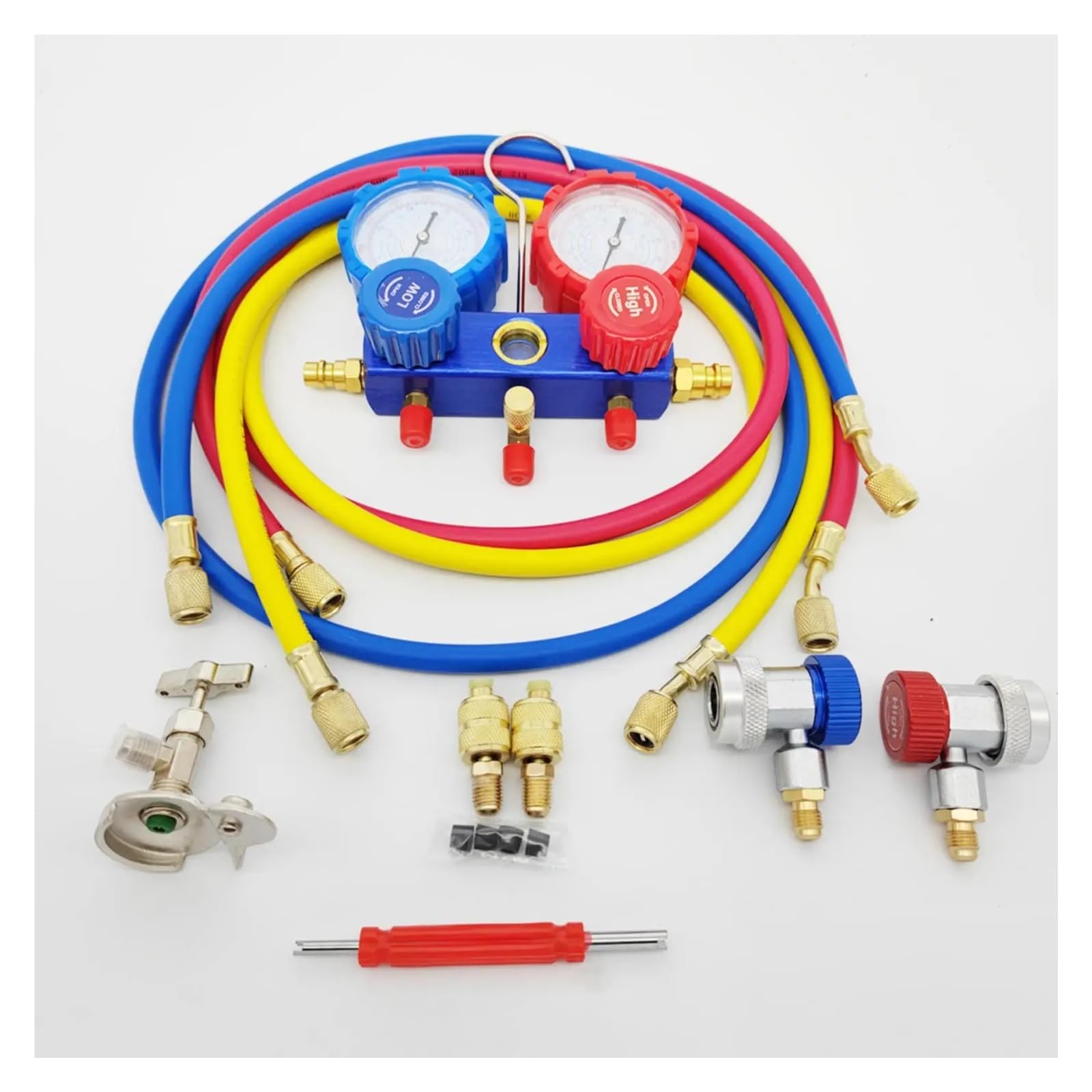 Conjunto de manómetro de diagnóstico de CA, Herramienta de Carga de refrigerante de diagnóstico HVAC con acoplador rápido Ajustable de Manguera de 5 pies Compatible