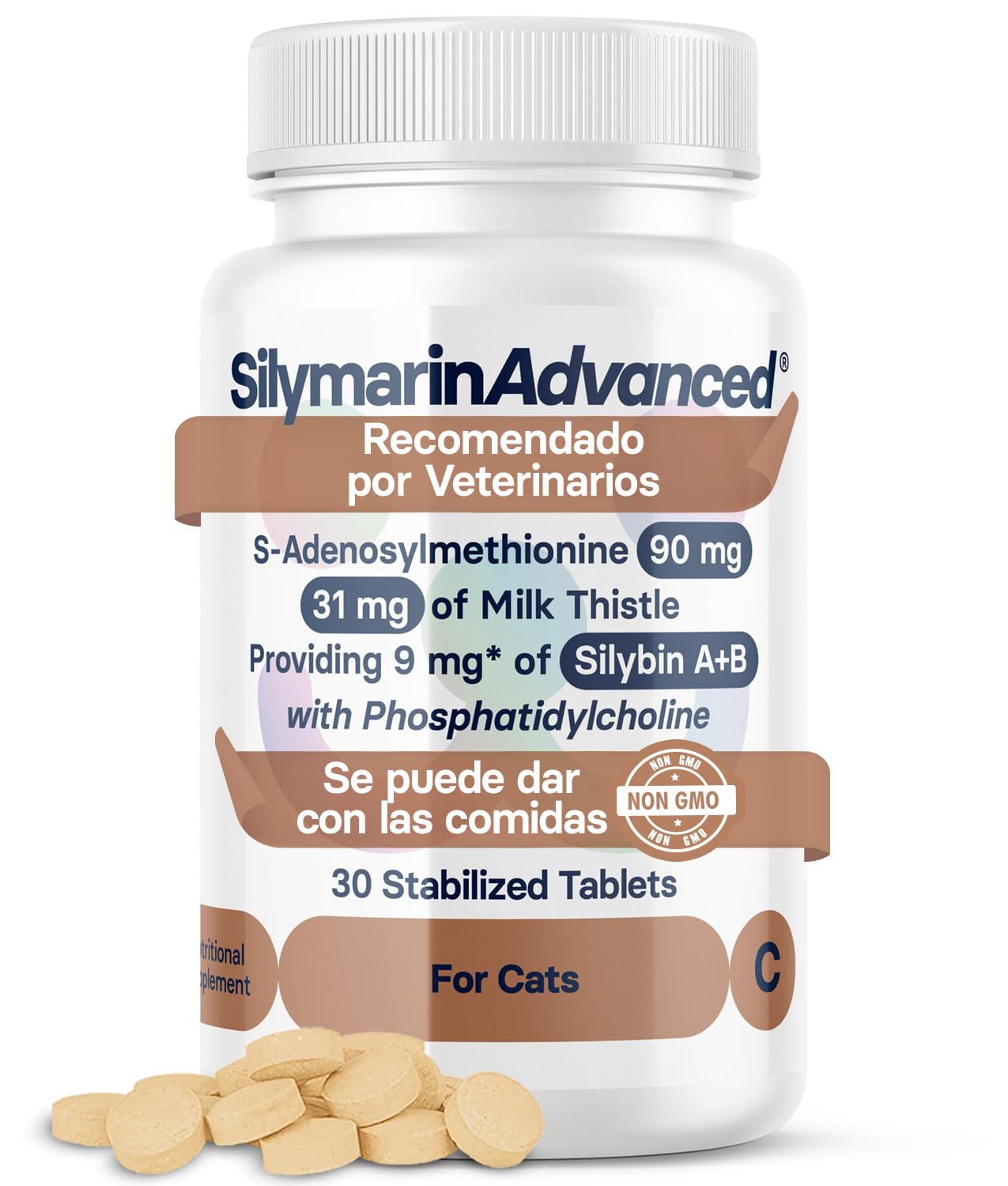 Suplemento Hepático para Gatos - Suplemento de Cardo Mariano para Mejorar la Salud Hepática - con S-Adenosilmetionina (Same) y Silibina - 30 Comprimidos