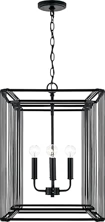 Capital Lighting 546041MB Lennon Modern Open-air Thin Metal Bands Lantern Foyer Light Fixture, 4-Light 240 Total Watts, 23" H x 16" W, Matte Black