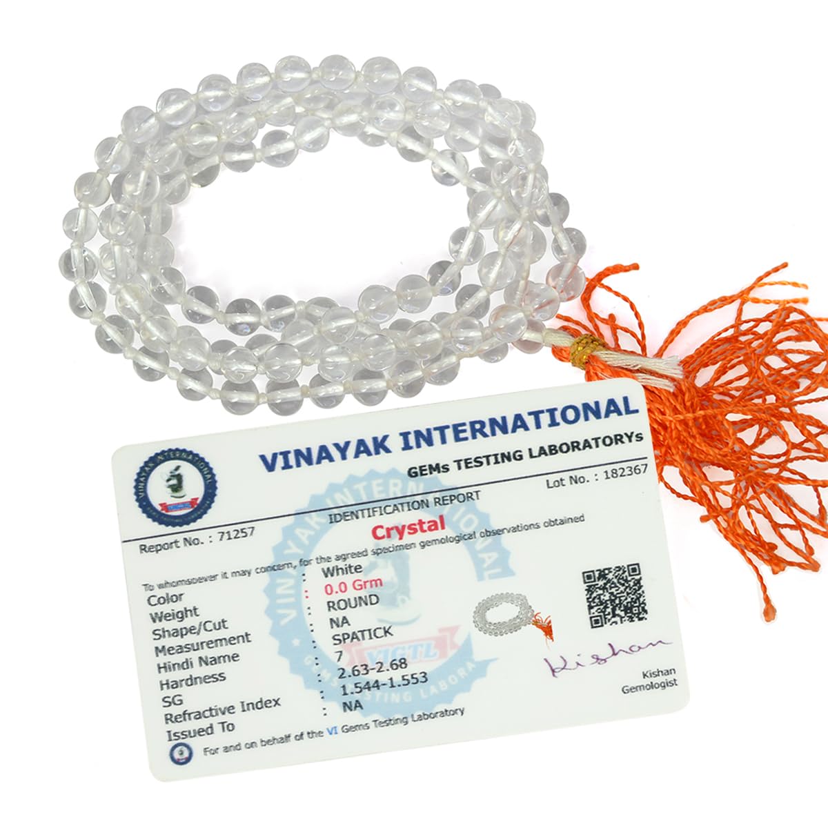 Reiki Crystal Products Clear Quartz (Sphatik) Mala 108 Round Bead 6mm Crystal Stone Mala/Necklace for Unisex