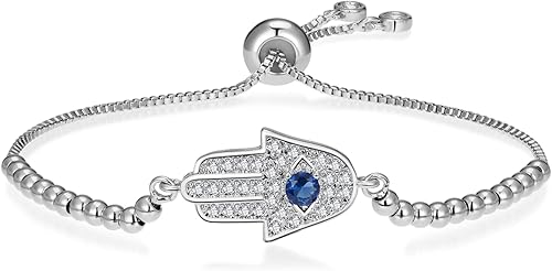 Hamsa Bracelet Evil Eye Bracelets,18K Gold Plated Adjustable Silver Fatima Hamsa Hand Evil Eye Protection Bracelet for Women(hamsa-silver)