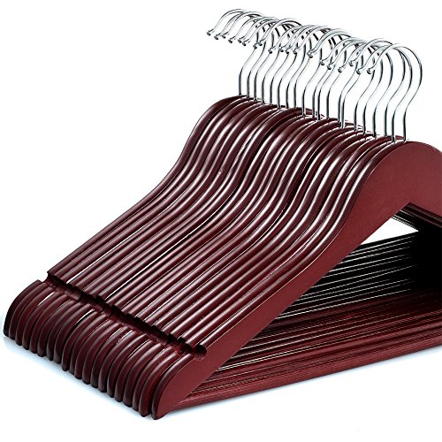 Zober Wooden Suit Hangers with Non-Slip Pants|Smooth Finish Solid Wood Coat Hanger with 360° Swivel Hook & Precisely Cut Notches for Camisole, Jacket, Pant, Dress Clothes Hangers (30, Cherry)