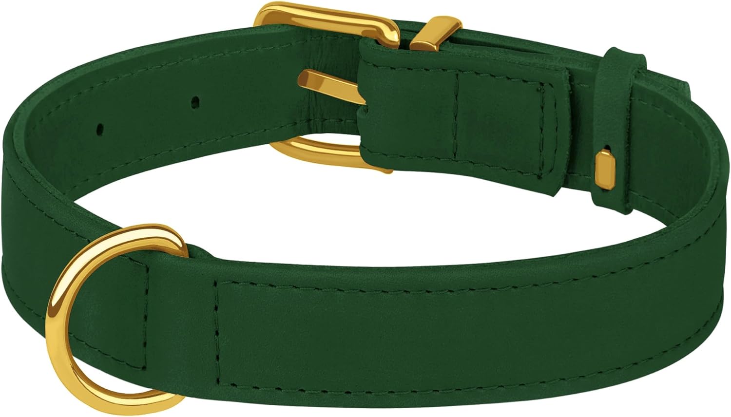 Leather Dog Collar - Heavy Duty Adjustable Soft Padded Pet Collars for Small Medium Large Dogs Breed - Black Green Brown Pink Red Blue (Green, L, 15"-19" Neck Fit)