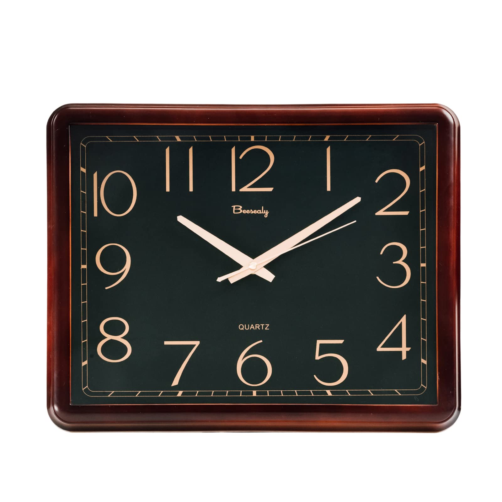 Beesealy Black Vintage Wall Clock,Silent Non-Ticking Modern Battery Operated Round Easy to Read Decorative Clock for Living Room Bedroom Kitchen Home Office School AA(Brown Frame)