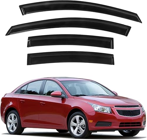 Protectores de lluvia compatibles con Chevy Cruze 2010-2015 y 2016 Limited, cinta delgada acrílica duradera en viseras de ventana, deflector de